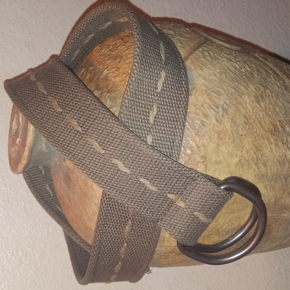 Military Style Adjustable Versatile Belt! Light Green W/Oversized Tan Stitching - Picture 3 of 11